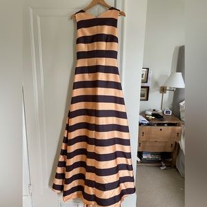 Emilia Wickstead Orange and Burgundy Striped gown fits like a 4
